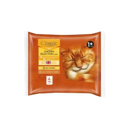 Butcher’s Classic Chicken, Chicken With Turkey Chunks Selection In Jelly For Cats 4*100 g